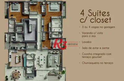 Apartamento à venda, 295 m² por r$ 5.370.000,00 - ponta da praia - santos/sp