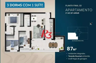 Apartamento com 3 dormitórios à venda, 87 m² por r$ 1.362.506 - ponta da praia - santos/sp