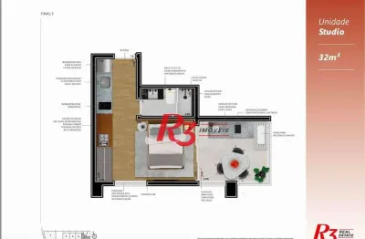 Studio com 1 dormitório à venda, 32 m² por r$ 509.000 - boqueirão - santos/sp