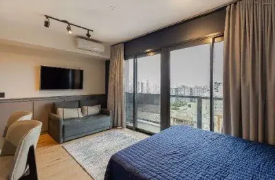Lindo studio de 37m2, totalmente mobiliado, com 1 vaga de garagem no bairro boa
