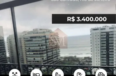 Luxuoso apartamento de 287m² em são conrado com vista para o mar, 3 suítes com closet e 3 vagas de garagem
