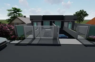 Casas com 3 quartos sendo 1 suíte, garagem térrea para 3 carros , área de terreno nos fundos com 60m² acabamento em porcelanato, textura projetada