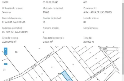 Terreno lote a venda direto com o proprietário - chácaras califórnia -  dourados-ms-20m de frente(testada) x 100m de profundidade; 2.000m2 de área total