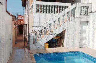 Sobrado espaçoso com piscina em local residencial, balneário regina maria - mongaguá/sp