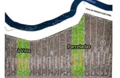 Chácaras parceladas com área verde e o rio pirapitinga
