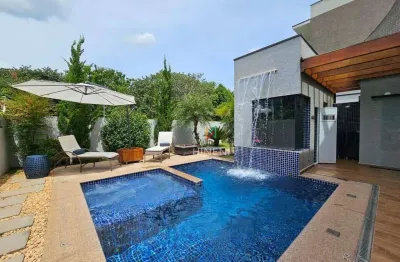 Sobrado condominio fechado terras de atibaia 03 quartos piscina e sauna com cascata luxo