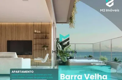 Apartamento boutique frente mar com 3 suítes e spa na sacada.