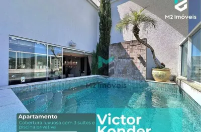 Cobertura duplex de 226 m² privativos decorada e com piscina, 3 suítes, 4 vagas e depósito por r$ 2.190.000,00 no bairro victor konder em blumenau sc
