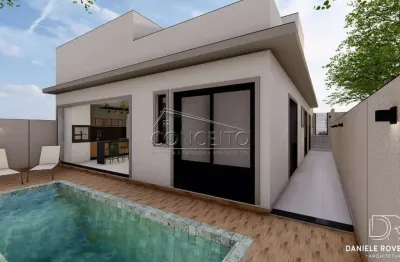 Casa térrea em construção e à venda no condomínio soleil piracicaba com área construída de 172 m² | 3 suítes, piscina e 4 vagas de garagem