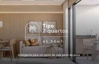 Apartamento, 02 quartos, 01 suíte, vista piscina com acesso ao mar e serviços de praia