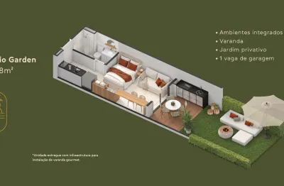 Apartamento, studio, térreo vista piscina, com todos os serviços de resort