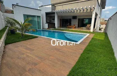 Sobrado mobiliado com 4 dormitórios à venda, 475 m² por r$ 3.420.000 - condomínio do lago - goiânia/go