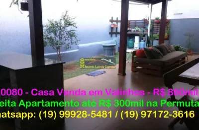 Casa venda em valinhos sp, 3 dorms (1 suite), espaço gourmet - r$ 860mil aceita até r$ 300mil em permuta apartamento