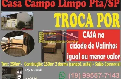 Casa venda parque valença i, campinas / sp. 3 dormitórios, 1 banheiro, 2 salas