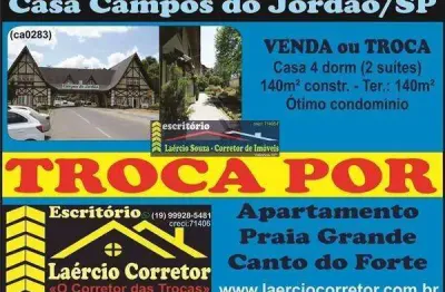 Casa condomínio venda em campos do jordão / sp, estuda permutas