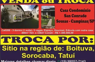 Casa em condomínio para venda em campinas, loteamento caminhos de são conrado (sousas), 3 dormitórios, 3 suítes, 5 banheiros, 4 vagas