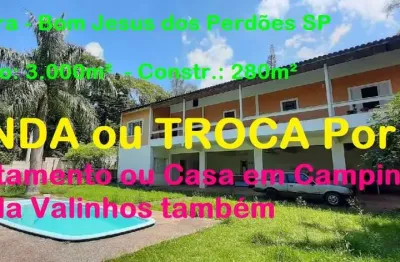 Chácara para venda no bairro centro, localizado na cidade de bom jesus dos perdões / sp, venda ou troca por casa ou apar