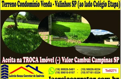 Terreno condomínio 760m² portal do lago em valinhos sp - r$ 1.050.000,00 aceita trocas imoveis cambui
