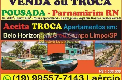 Pousada venda bairro cotovelo (distrito litoral), em parnamirim / rn.  8 suítes, possui 9 banheiros, 17 vagas de garagem, encontra-se mobiliado, aceita permuta