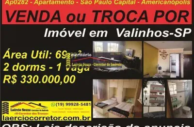 Apartamento venda  sp, bairro americanópolis, 69m²au, 1 vaga r$ 330mil imóvel alugado r$ 1.700,00  venda ou permuta por imóvel em valinhos ou campinas