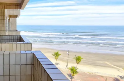 Apartamento com sacada vista mar | prédio frente mar com piscina e elevador