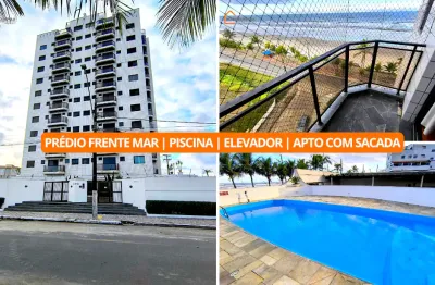 Apartamento com sacada vista mar | prédio frente mar com piscina e elevador
