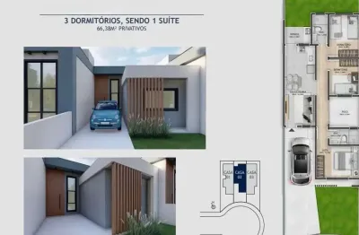 Casa geminada 3 quartos com 1 suíte e 66m² - nova palhoça - mrt