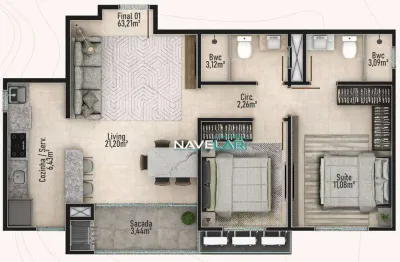 Apartamento com 2 dormitórios à venda, 63 m² por r$ 621.000 - centro - navegantes/sc