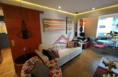 114 m2  decorados com muito bom gosto e sofisticação, 3 quartos e 2 vagas cobertas independentes, ar condicionado na sala e 3 quartos