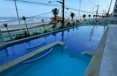Apartamento mobiliado 3 dormitórios frente mar, centro - mongaguá/sp