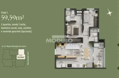 Apartamento à venda, 2 quartos, 1 suíte, 2 vagas, santa mônica - uberlândia/mg