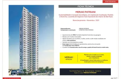 Meraki patriani, apartamentos de 105m2, 2 opções de plantas, 2 ou 3 suítes, 2 ou 3 dormitórios, varanda gourmet, lazer completo