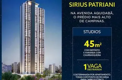 Lançamento sirius patriani studios 46m2 1 dorms,cozinha,banheiro,sala,varanda,1 vaga coberta,deposito,lazer completo