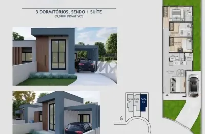 Casa geminada 3 quartos com 1 suíte e 69m² - nova palhoça - imv