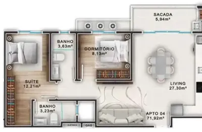 Apartamento na planta com 2 dormitórios sendo 1 suíte e 1 vaga de garagem em penha-sc