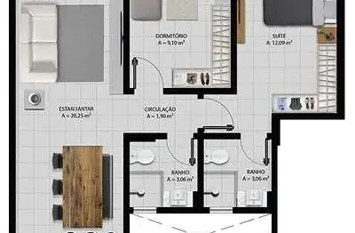 Apartamento com 3 quartos à venda no Kobrasol, São José  por R$ 1.247.830
