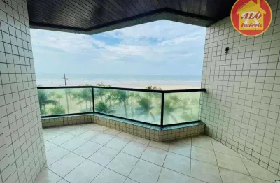 Apartamento frente mar com 3 quartos - pé na areia - à venda, 137 m² por r$ 685.000 - aviação - praia grande/sp