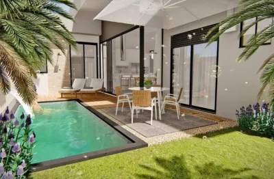 Casa térrea fino acabamento com 1 suíte com closet e dois dormitórios.
