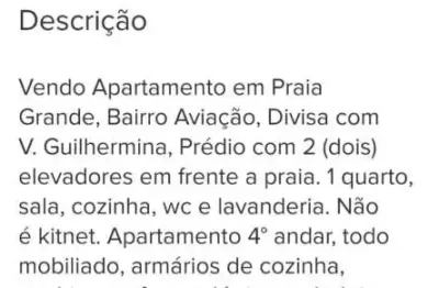 Apartamento em praia grande, aviação, frente da praia, todo mobiliado.