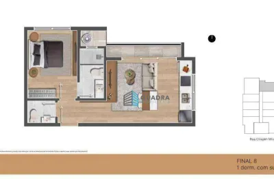Apartamento com um dormitório com suíte, com sacada e vaga de garagem a preço de custo