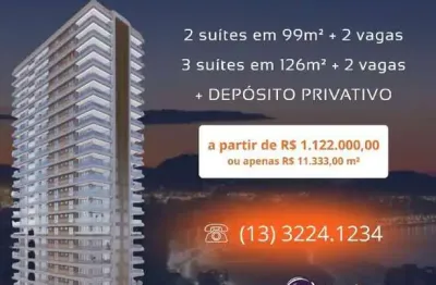 Lançamento, ponta da praia, 2 suítes, 2 vagas demarcadas, depósito privativo