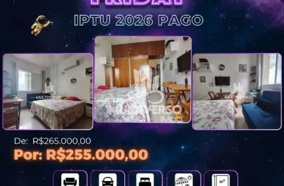 Kit net ponta da praia, frente mar, 30m² porteira fechada, elevador , vaga coletiva, r$255.000,00