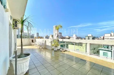 Cobertura no guarujá, enseada, 4 quartos, sala para 2 ambientes e varanda com churrasqueira - mercuri imóveis - imobiliária no guarujá