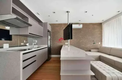 Apartamento com um dormitório, mobiliado, uma vaga de garagem, locação, vila olímpia