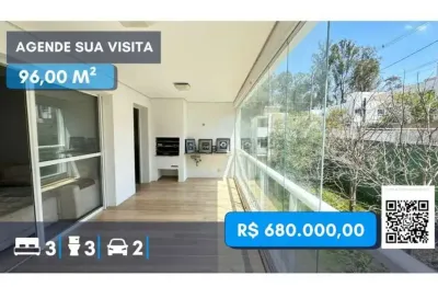 96m² 3 dormitórios sendo 1 suíte e com 2 vagas e churrasqueira na varanda