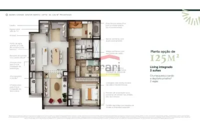 Apartamento bioma cidade center norte 125m2, living integrado, varanda gourmet , depósito e 2 vagas.