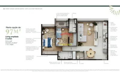 Apartamento bioma cidade center norte, 97m2, varanda gourmet , depósito e 1 vaga (opção de 2).