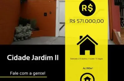 Sobrado de 190 m² c/ 3 dorms /1 suíte/ 5 vagas  loc. parque cidade jardim ii,jundiaí-sp