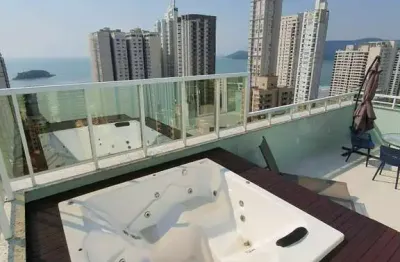 Cobertura duplex 240m² vista mar mobiliada c/ 4 suítes, 4 vagas + terraço c/ hidromassagem