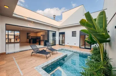 Casa térrea em indaiatuba, condomínio gran reserve, 3 suítes - 228m²
